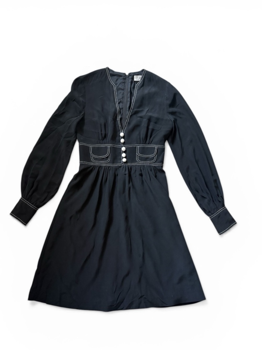 VINTAGE TIBI ARCHIVE Silk Mini Dress Dark Coquette Contrast Stitch Pearl Mod